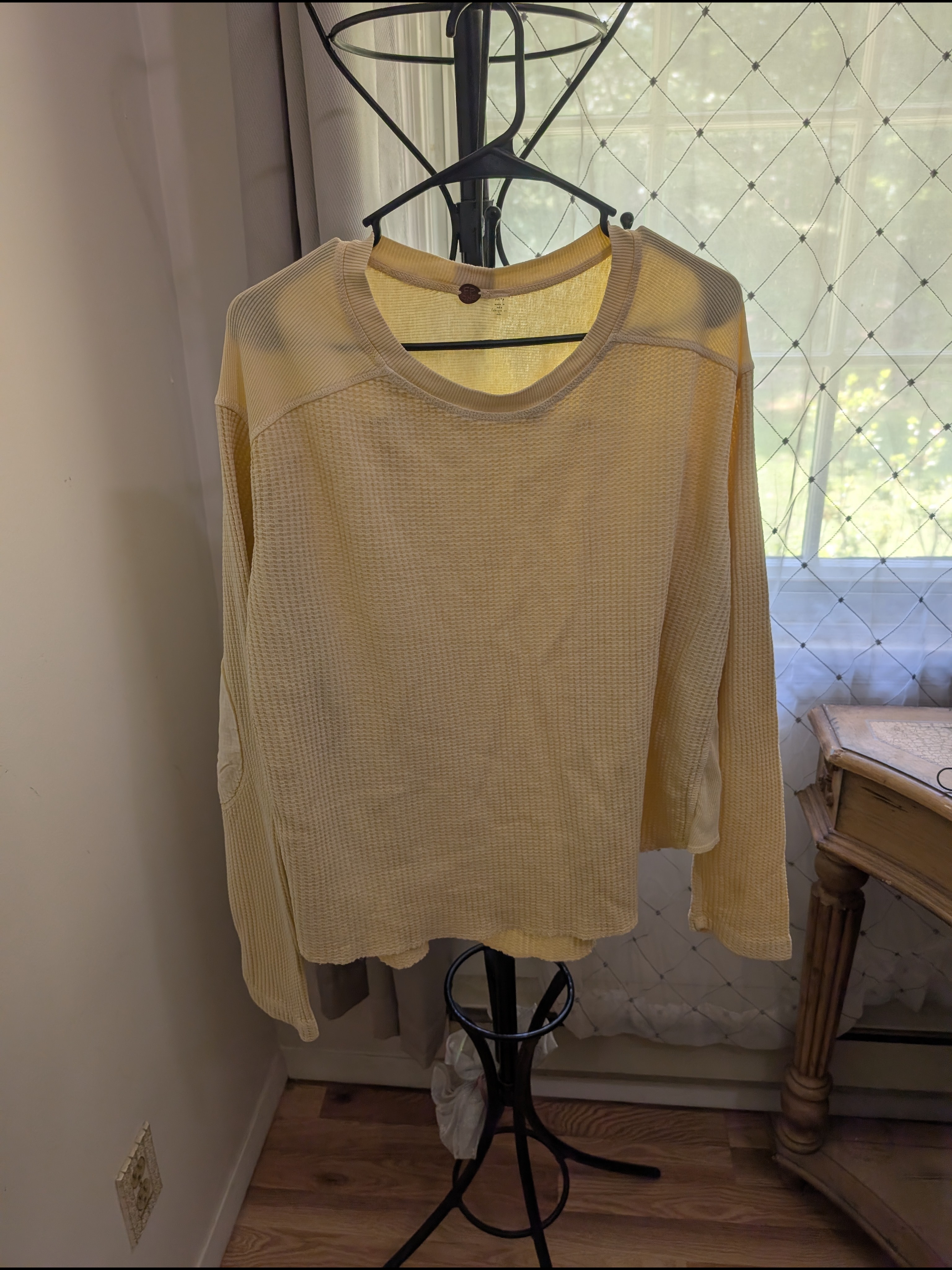 Free People Light Yellow Long Sleeve Waffle Tee Size Xs